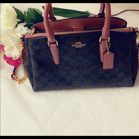 ✨NWT✨Coach Satchel Crossbody Brown Strawberry Pink - Picture 4 of 7